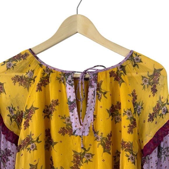 Sundance Small Floral Dreams Blouse Top Boho Yellow Gold Tassels Womens - Picture 13 of 15